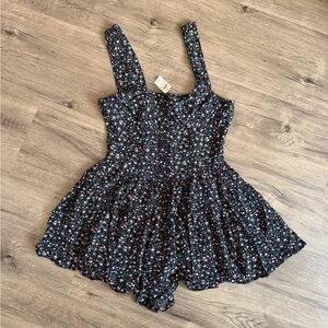 Aerie Black Floral Smocked Romper